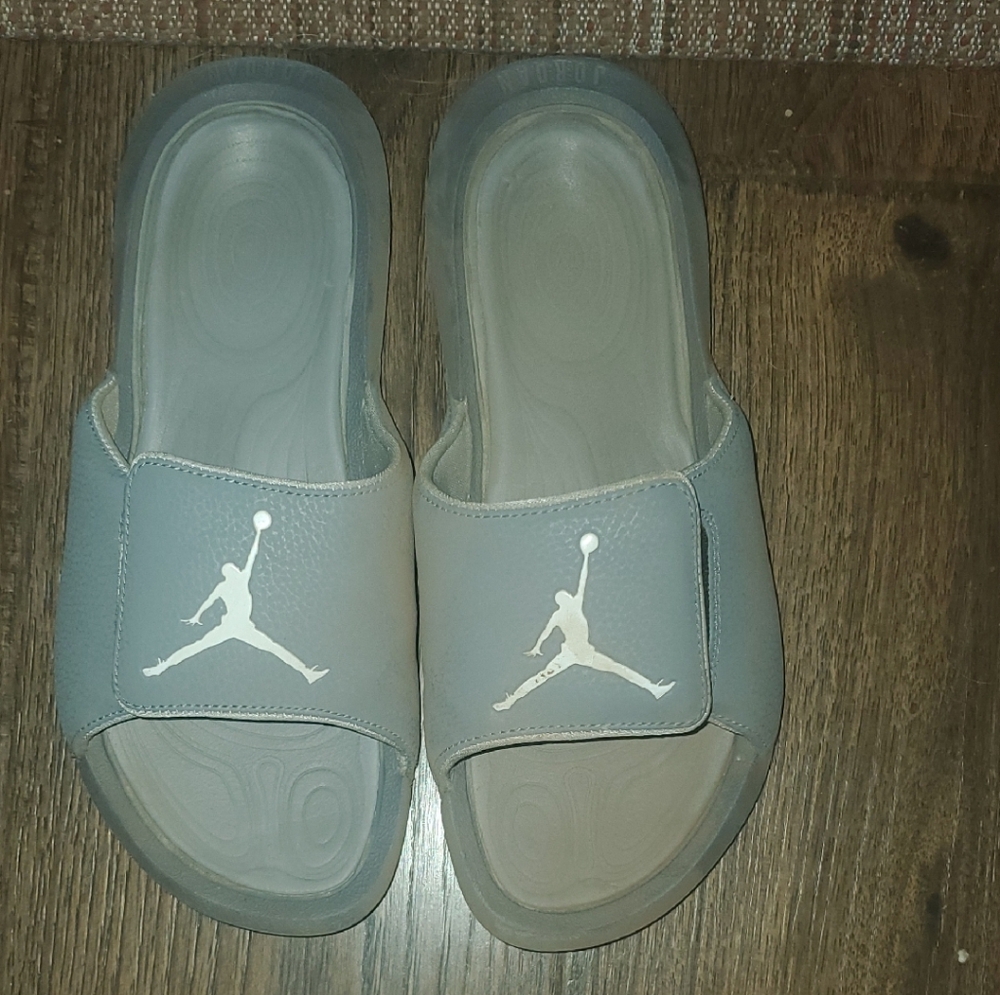 Jordan Gray Slide Sandals with Logo